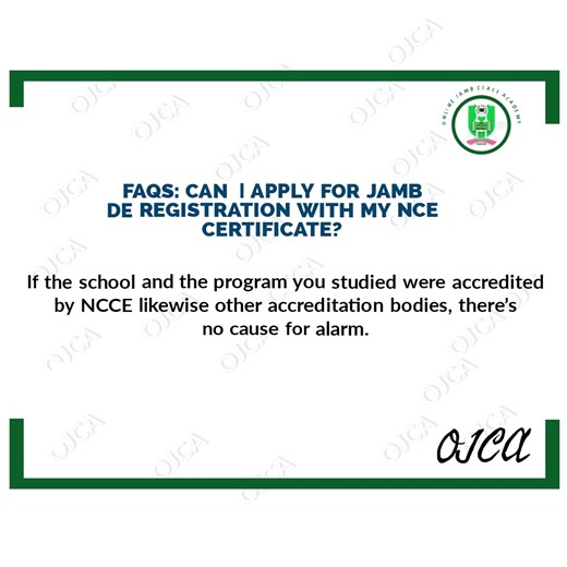 1.3K views | FAQs: Can I apply for JAMB DE registration with my NCE Certificate? | Online Jamb Class Academy | Facebook