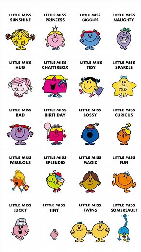 MR. MEN STUDIO on Instagram: "Here’s our most popular Little Miss characters - check out their real names! Which is your favorite?? Search “Mr. Men Studio” to add stickers to your reels or stories!  Tell us! "