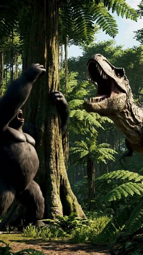 When a DINOSAUR Enters the Jungle… Chaos Unleashed! 😱 #animalfight #wildlife