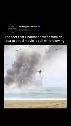 The Night Lexicon on Instagram: "Sharknado is a 2013 made-for-TV film that became famous for its completely outrageous premise: tornadoes lift sharks out of the ocean and hurl them into cities, attacking anything in their path. The movie combines classic disaster-film tropes with deliberate camp and over-the-top chaos. Starring Ian Ziering and Tara Reid, it originally aired on the Syfy channel with no expectations of being taken seriously. What made Sharknado legendary wasn’t realism or cinemati