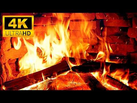 Calm Relaxing Night with Warm Fireplace 4K🔥Relaxing Fireplace (3 Hours) & Crackling Fire Sounds