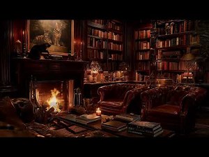 Quiet Vintage Library Fireplace Ambience with Gentle Fire Sounds for Study and Sleep