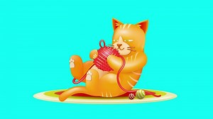 Download Cute cat cartoon animation 3d. Orange cat playing with red thread spool, with ball element. Suitable for elements and events for free