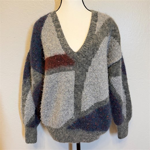 Vintage 80s Mohair Sweater Colorblock Abstract Geometric Fuzzy Oversized - Etsy
