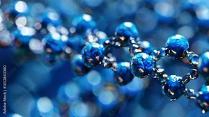 The image showcases a detailed representation of a blue DNA double helix, with spherical structures reflecting light against a soft blue backdrop, emphasizing its molecular complexity