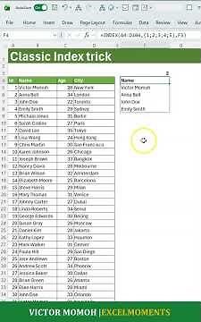 Excel: Index function - zero as row number