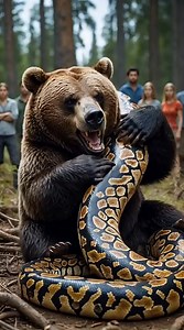 28K views · 150 reactions | Brown bear encounters giant python in the forest #bear #python #shorts #funny | Viral page | Facebook