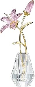 Crystal Lily Figurine, Glass Flowers with Stem,Flower Collectible Gifts for Woman, Wedding Party Decor(Pink)