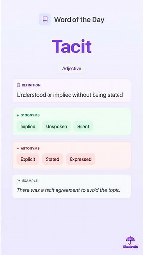 TACIT - Word of the Day | Learn English Vocabulary | Wordrella