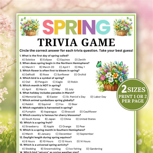 Spring Trivia Game, Printable Spring Game, Spring Trivia Quiz, Spring Games, Spring Party Games, Spring Activity Quiz for Kids and Adults - Etsy UK