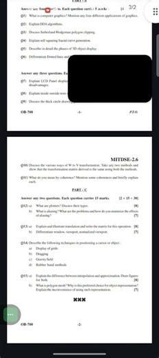 KARNATAKA STATE OPEN UNIVERSITTY MSC IT SEM-2 COMPUTER GRAPHICS QUESTION PAPER 2024