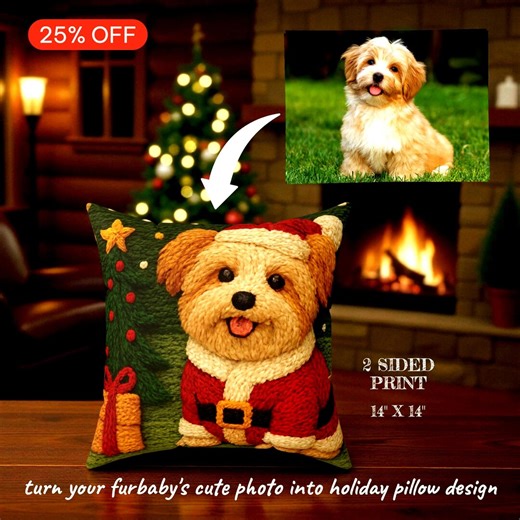 Personalized Christmas Throw Pillow Pet Photo Faux Yarn Design Custom Holiday Dog Cushion Gift - Etsy