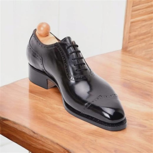 Handmade Black Leather Cap Toe Oxford Shoes: Men's Brogue Dress Shoes - Etsy