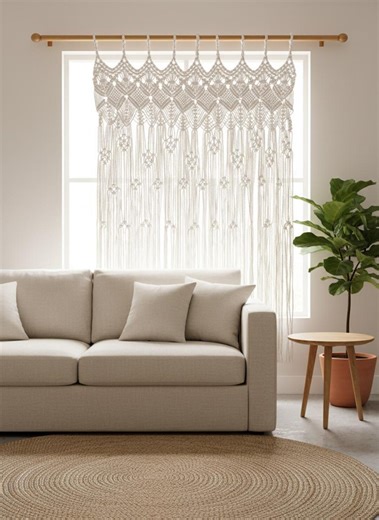 Handmade Macrame Curtain Panel | Boho Wall Hanging Decor | Cotton Doorway & Window Macrame Panel | Artisan Home Accent - Etsy