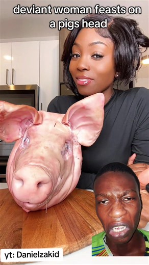 A deviant woman feasts on an innocent pig's head #foodtok #foodvideos #foodcontent #pighead #foodreviews