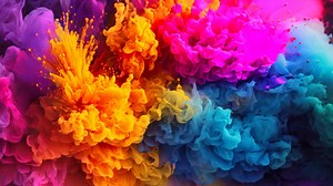 Download AI generated Colorful cloud of ink in water. Abstract background for design, Colored powder explosion. Abstract closeup dust on backdrop, AI Generated for free