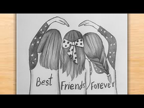 Three Best Friends Drawing | BFF Drawing Easy Step by Step | Friendship Day Drawing | Pencil Drawing