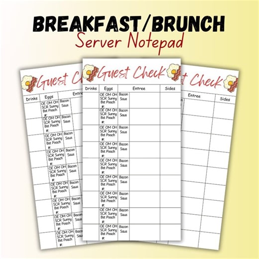 Breakfast Guest Check Server Notepad With Egg Temperatures and Bacon/sausage Options to Circle, Premium Server Book for Brunch Restaurants - Etsy Canada