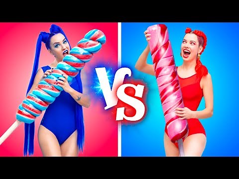 Desafío de Rojo vs Azul / Comemos Todo de un Solo Color por 24 Horas