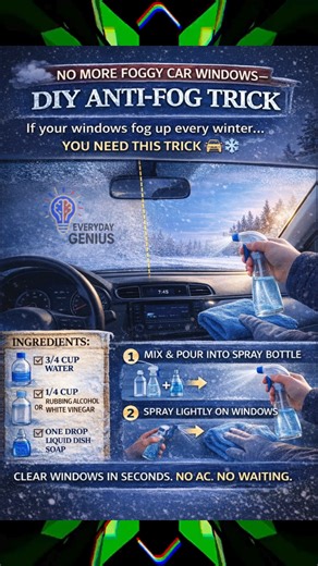 🌫️ Foggy windows every winter? This quick DIY anti-fog trick keeps your windows crystal clear — no AC, no waiting, no frustration. Once you try it, you’ll never go back 🚘❄️ #carhacks #winterdriving #antifog #diytips #drivinglife #coldweatherhacks | Everyday Genius