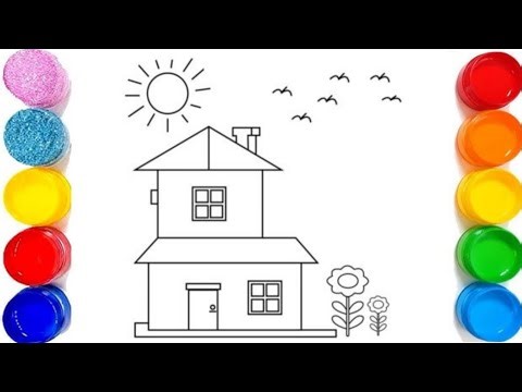 How to draw a house from shapes | Simple House Drawing Tutorial | House drawing easy with colour