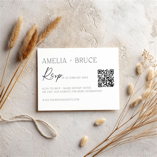 Qr Wedding Rsvp Card Template, DIY Rsvp Card, Black & White, Simple Wedding Response Minimalist, Editable RSVP Card, Canva Template, RS-3 - Etsy