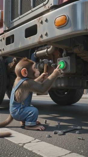 Monkey Mechanic Fixes a Giant Cargo Truck! 😂🚚 #youtubeshorts