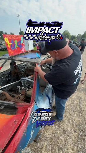 The FIRST car to pass tech in 2025! #demolitionderby #derby #motorsports #impact #impactmotorsports #ontario #compact | Fordge Derby Videos