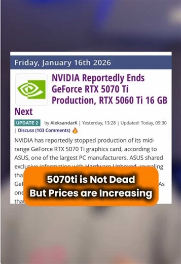 5070ti is not dead, but production capacity is reduced and prices are going through the roof #fyp #gpu #nvidia #pcgaming #pcbuild
