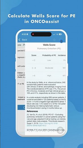 Calculate Wells Score for Pulmonary Embolism in seconds with ONCOassist #oncology