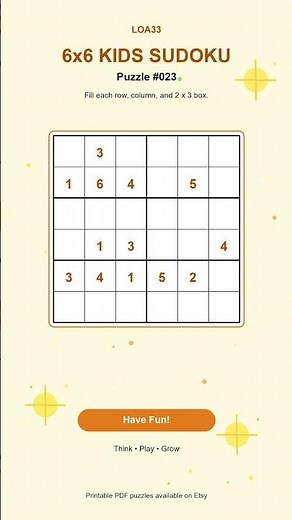 6x6 Kids Sudoku Challenge #023