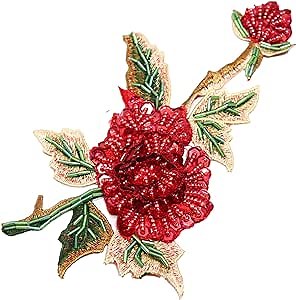 Red Rose Applique, Sequin Flower Patches for Dresses and Other Garments Decorative Rose Applique (Red)