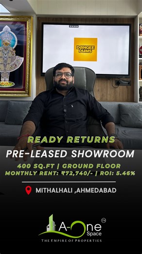 🔥 Invest in Ready Returns! 🔥 💼 Pre-Leased Showroom at Ahmedabad – Dangee Dums 🏢 400 Sq.ft | Ground Floor | Fresh Lease | 9 Years Tenure 💰 Monthly Rent: ₹72,740/- | ROI: 5.46% 📈 15% Increment Every 3 Years 📍 Prime Location | Trusted Brand | Hassle-Free Investment 📞 A One Space – Your Real Estate Investment Partner 👤 Yogesh Patel – 91 95749 49550 👤 Kartik Patel – 91 99248 17654 #AOneSpace #PreLeasedProperty #CommercialInvestment #AhmedabadProperty #RealEstateInvestment #DangeeDums #Passi