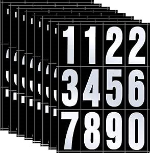 Tenare 96 Pieces 8 Set Mailbox Numbers Vinyl Waterproof Numbers 0-9 Self Adhesive Reflective for Outside Signs Door Trucks Address Trash Cars Home Business(3 Inch,Silver in Black)