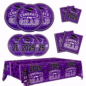 Graduation Decorations 2025 - Graduation Party Decorations -121 Pack - Blue Graduation Plates Napkins Tablecloth | Graduation Decorations Class of 2025 - Congrats Grad Graduation Party Favors Supplies