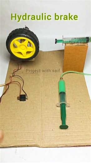 Hydraulic brake system #hydrolicbrakes #dcmotor #project #expriment #automobile #tech #innovative #viral | Project With Saif