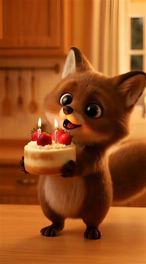 Wait Till You See How This Little Brown Baby Fox Celebrates Its Cake! 🎂🦊 #cute #kidsfantasyadventure