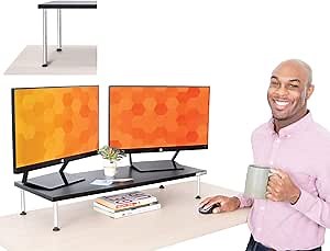 Stand Steady Titan Monitor Stand | Large Height Adjustable Monitor Riser Supports 2 Monitors | Monitor Shelf Keeps Screens at Eye Level to Relieve Neck Pain | Great for Home & Office! (31 x 12 )