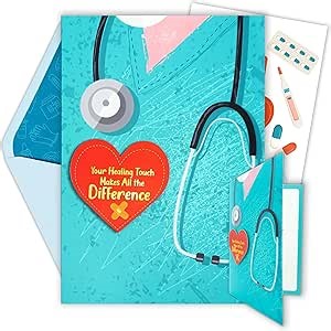 Decorably Gold Foiled 5x8in Handmade Individual Happy Nurses Week Card with Heart Cutout, Nurse Appreciation Cards Set with Envelope and Stickers, with Printed Message Inside - Nurse's Day