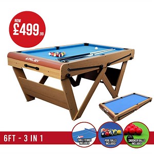 Riley Folding Snooker/ Pool Table- Oak Finish with Blue Cloth - 6ft - Folds Flat