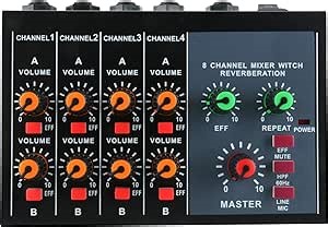 Mini 8 Channels Metal Mono Stereo Audio Sound Reverberation Mixer with Power Adapter Cable Low Noise