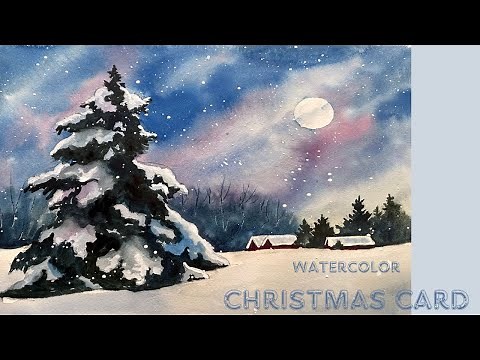 Watercolor Christmas Landscape Step by Step - Watercolor Christmas Card for Beginners