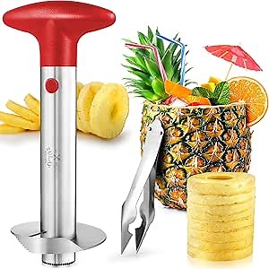 Zulay Kitchen Stainless Steel Pineapple Corer & Slicer – Heavy-Duty Pineapple Cutter with Reinforced Blade & Eye Removal Tool – Effortless Pineapple Core Remover & Slicer - Red