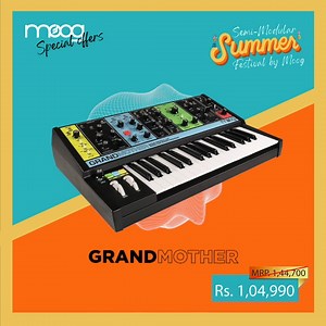 Moog Music Inc. Grandmother can drop basslines that shake the earth. The colourful interface on the Moog Grandmother makes its lineage clear. Spring reverb has a unique character, with impressive sonic depth and vibrance. Start playing immediately with “no patching required”, and then explore an infinite sonic playground with Grandmother's reconfigurable front panel. Limited stock is available. Grab it for Rs. 1,04,990. #moog #grandmother #semimodularsynth #music #theinventory | The Inventory