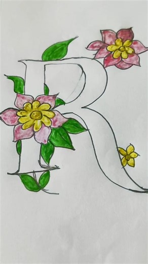 Letter R Flower Drawing for Beginners #shorts