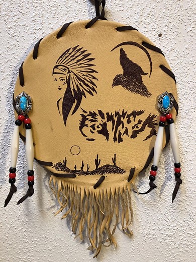 Native American Style Handmade Leather Spirit Shield, Small, With Ink Images and Beads - Etsy