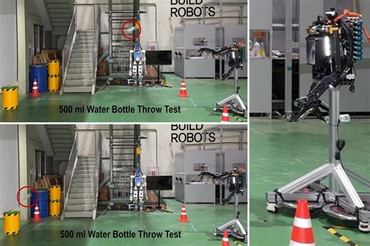 Robot tosses water bottle into barrel from across the room to pass key disaster relief test