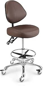 Rolling Drafting Chair with Back Support - Tall Office Chair for Standing Desk Adjustable Foot Ring Swivel Rolling Stools for Workshop Art Studio Salon Shop Counter Home Office (Brown)