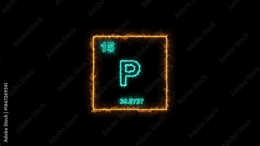 Phosphorus - periodic table element symbol hologram, chemical element Periodic Table, atomic weight element number ,glowing on black background in 4K.