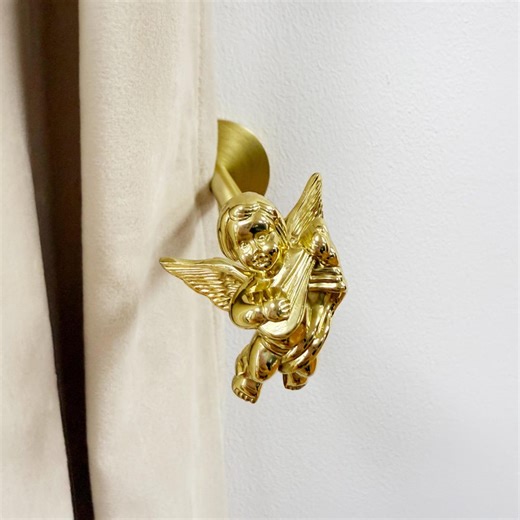 Angel Brass Curtain Hook – Tool-free, Drill-free Wall Mount, Vintage-inspired Drapery Tie-back Holder - Etsy Canada